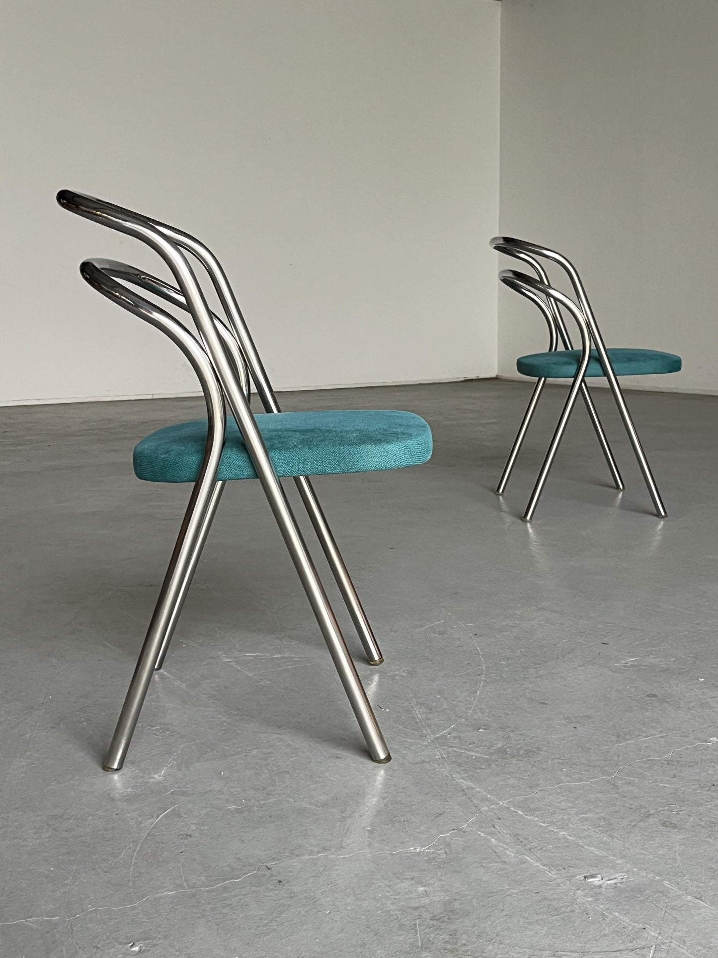 Vintage Santina Essstuhl von Carlo Santi für Zanotta Türkis Chrom 1970er Set von 2