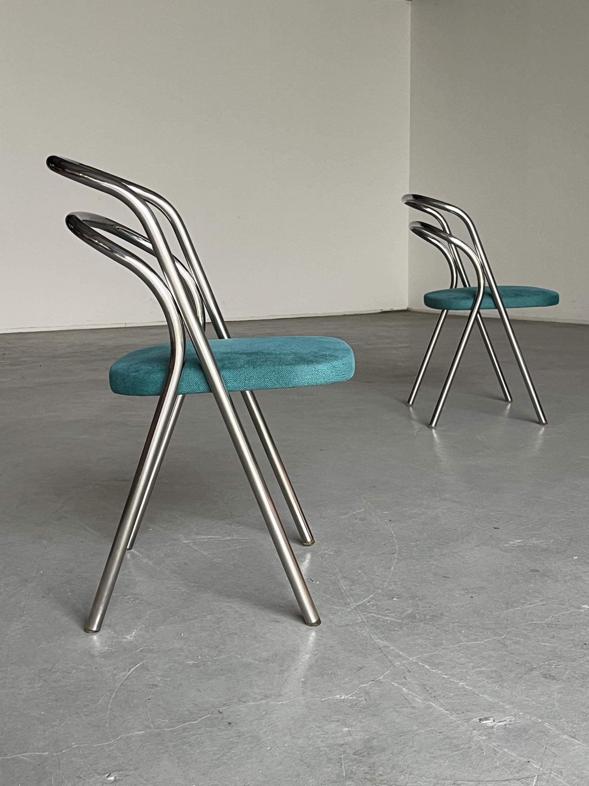 Vintage Santina Essstuhl von Carlo Santi für Zanotta Türkis Chrom 1970er Set von 2