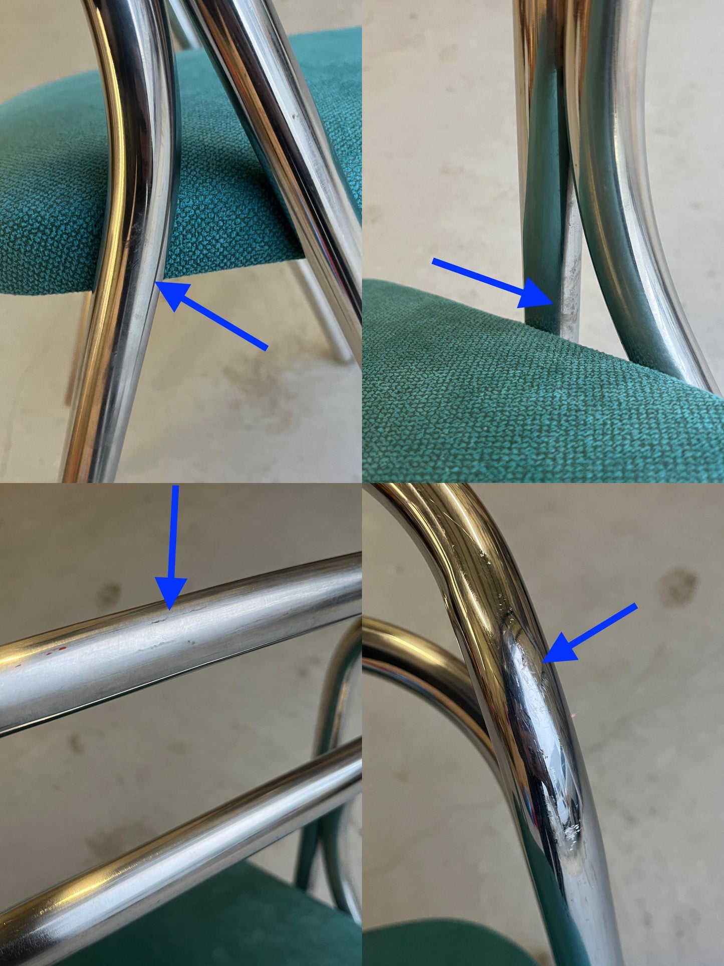 Vintage Santina Essstuhl von Carlo Santi für Zanotta Türkis Chrom 1970er Set von 2