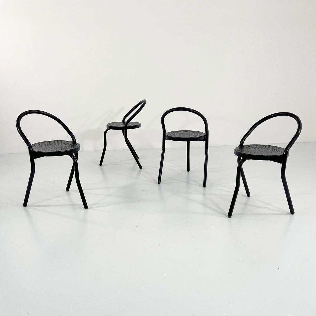Vintage Stuhl Postmodern Schwarz Metall 1980er Set von 4