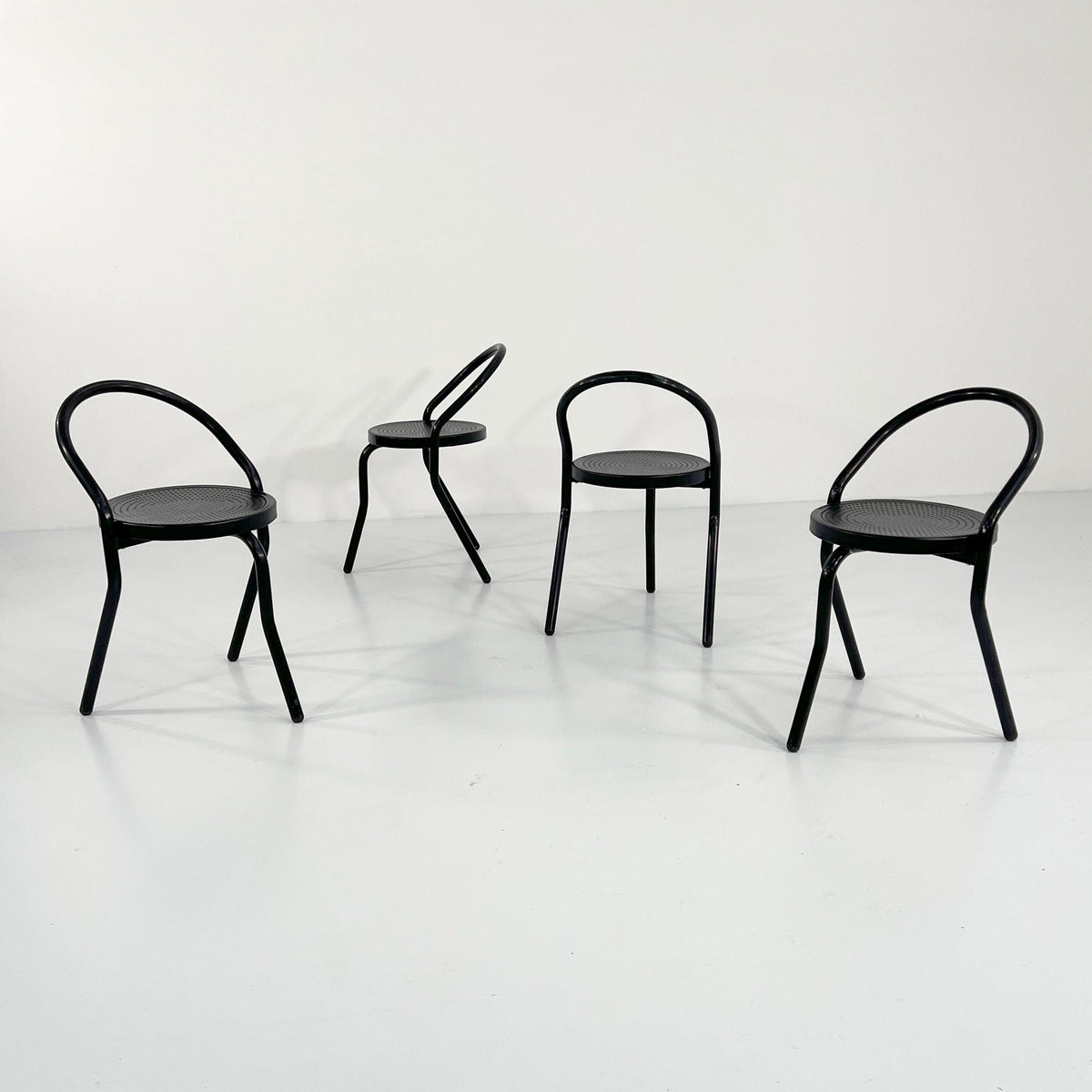 Vintage Stuhl Postmodern Schwarz Metall 1980er Set von 4