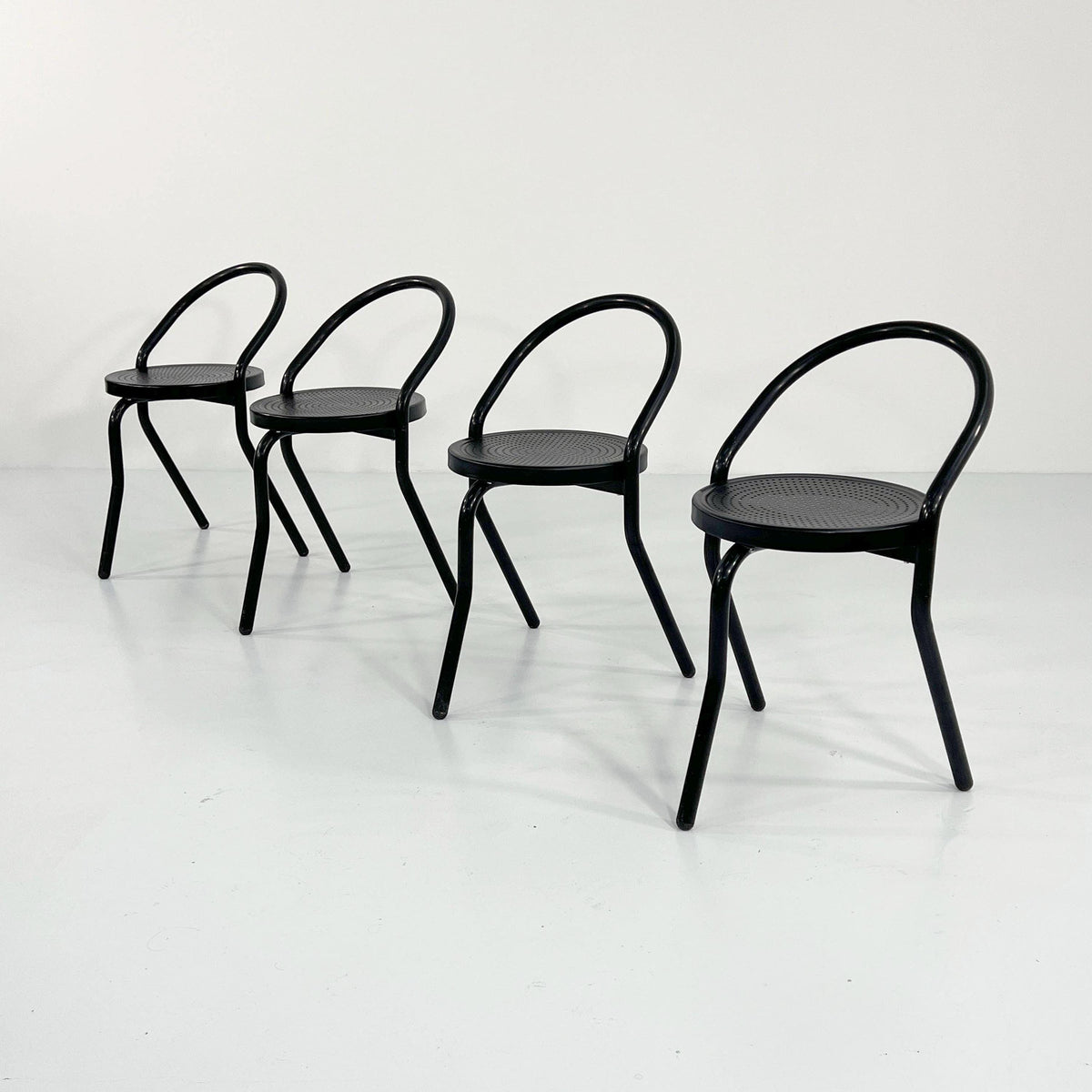 Vintage Stuhl Postmodern Schwarz Metall 1980er Set von 4