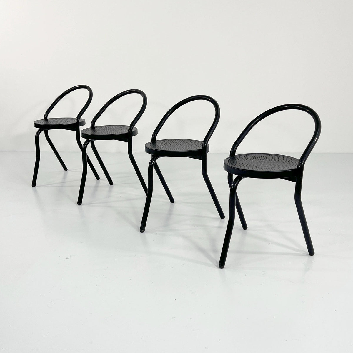 Vintage Stuhl Postmodern Schwarz Metall 1980er Set von 4