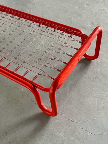 Vintage bed frame Gae Aulenti style metal tube and cane, Italy 1960s