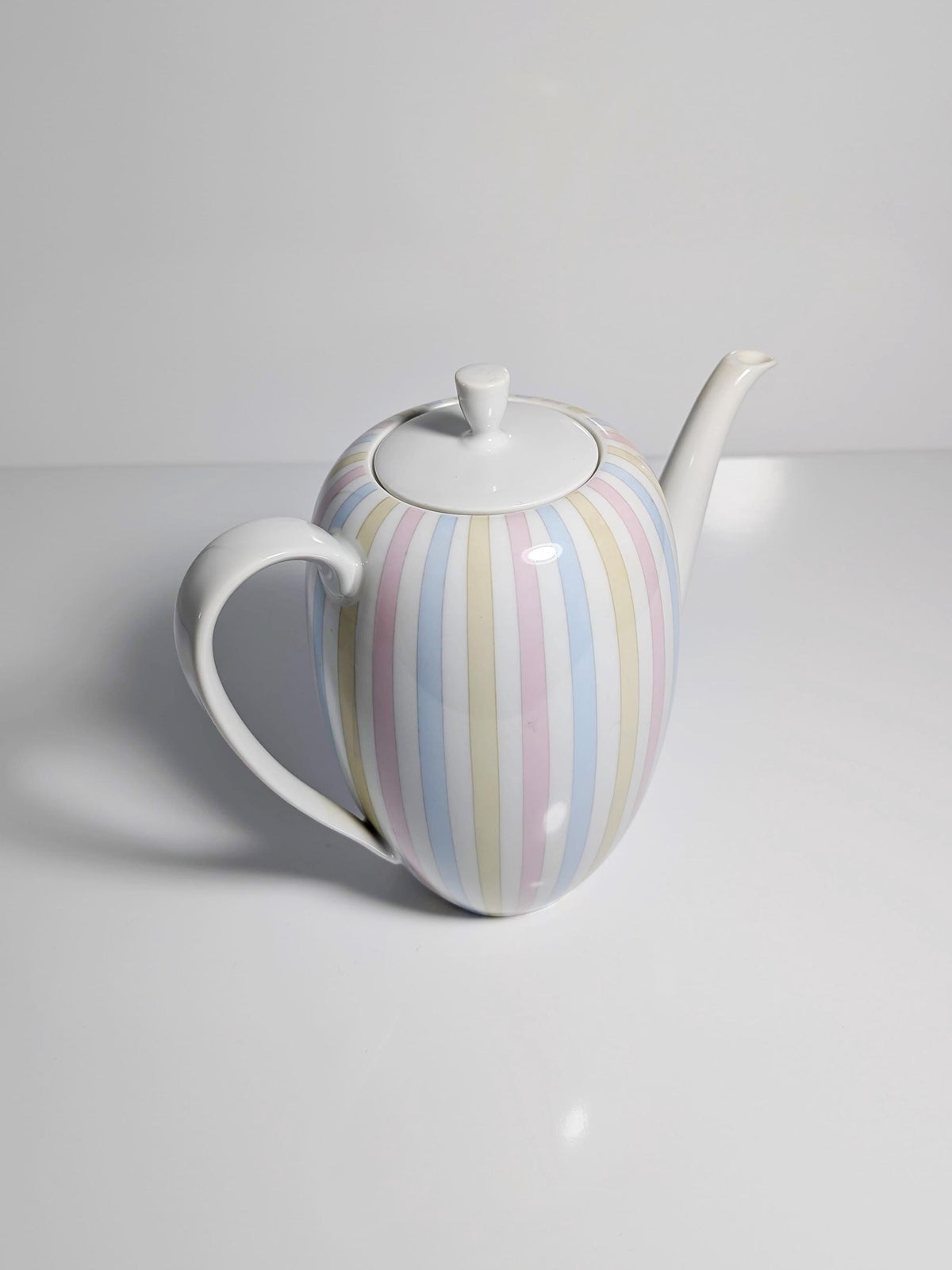 Vintage Kanne Eschenbach Streifen Pastell Rosa Blau Gelb 1950er Porzellan