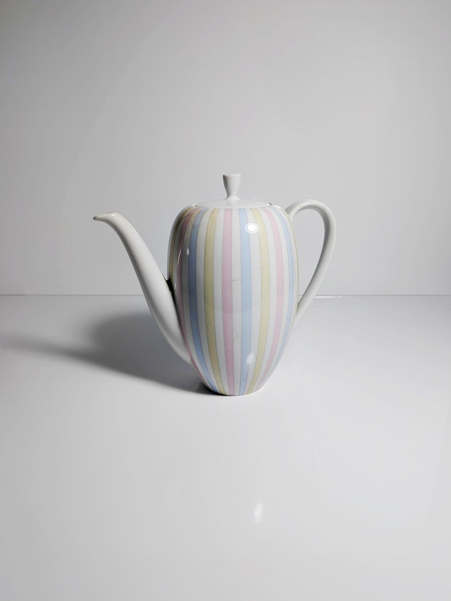 Vintage jug Eschenbach stripes pastel pink blue yellow 1950s porcelain