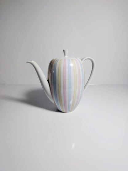 Vintage jug Eschenbach stripes pastel pink blue yellow 1950s porcelain