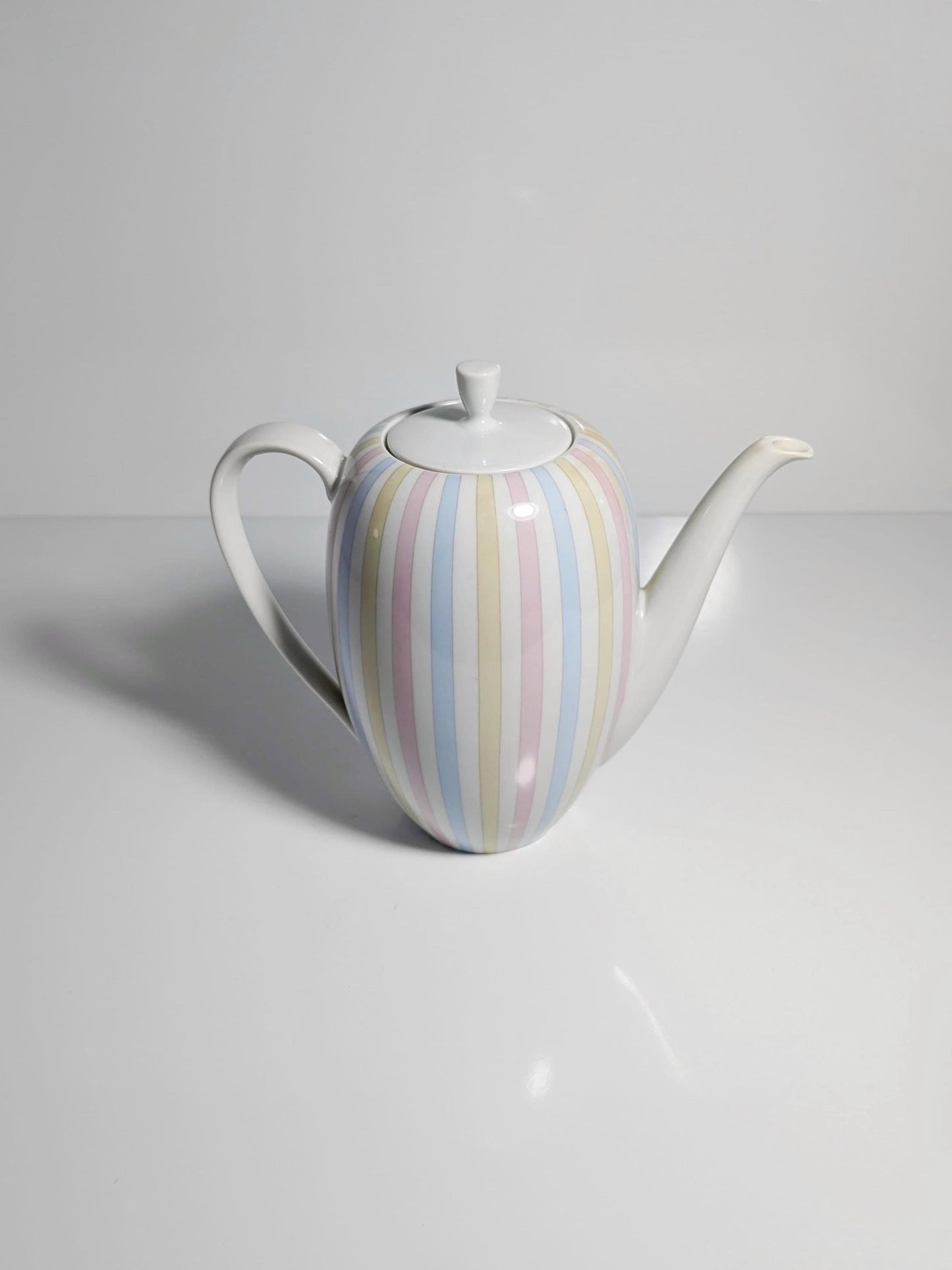 Vintage jug Eschenbach stripes pastel pink blue yellow 1950s porcelain