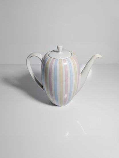 Vintage jug Eschenbach stripes pastel pink blue yellow 1950s porcelain