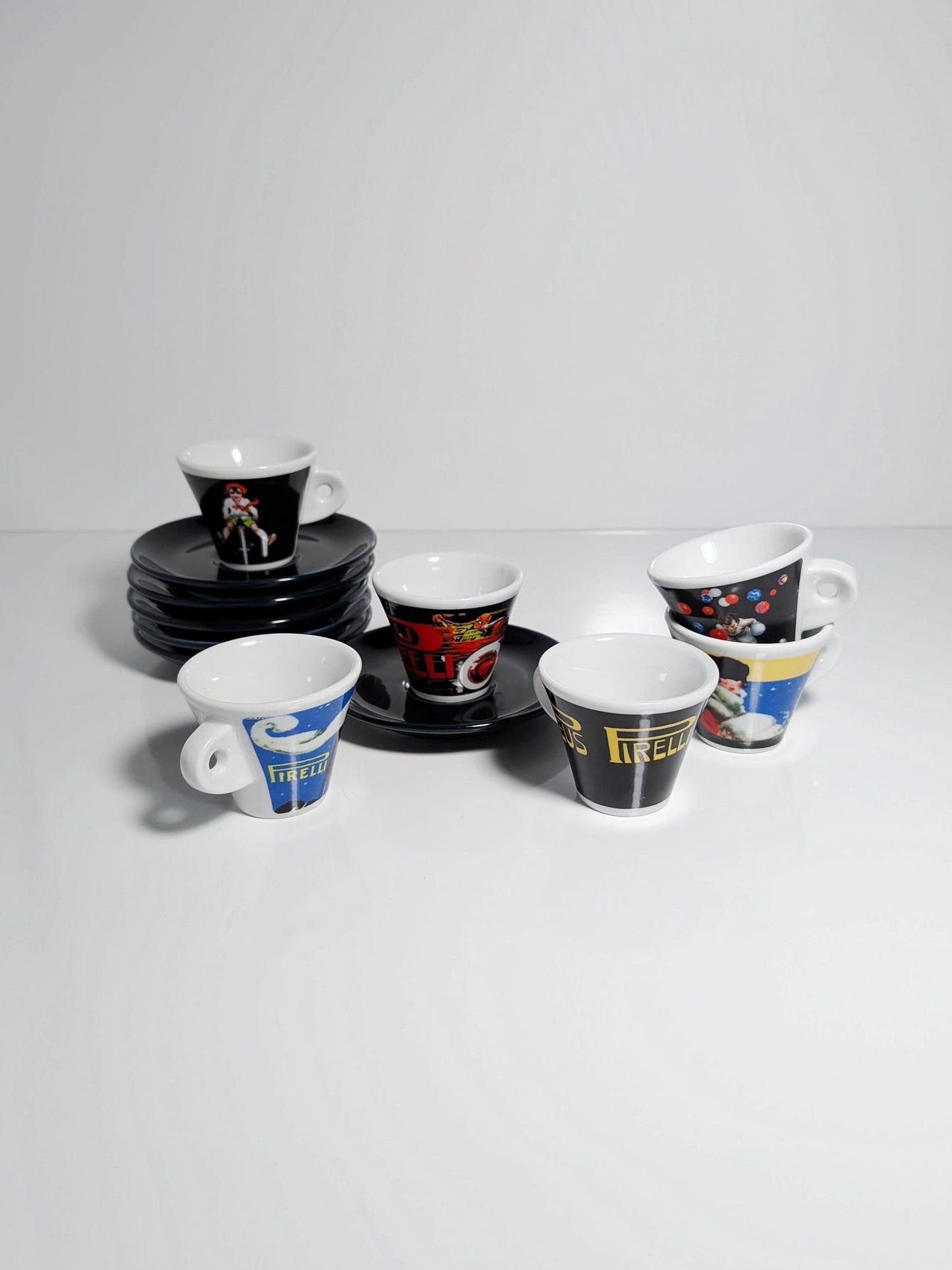 Vintage Espresso Tasse Pirelli Limited Edition 80er 90er Set von 6