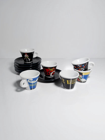 Vintage Espresso Tasse Pirelli Limited Edition 80er 90er Set von 6