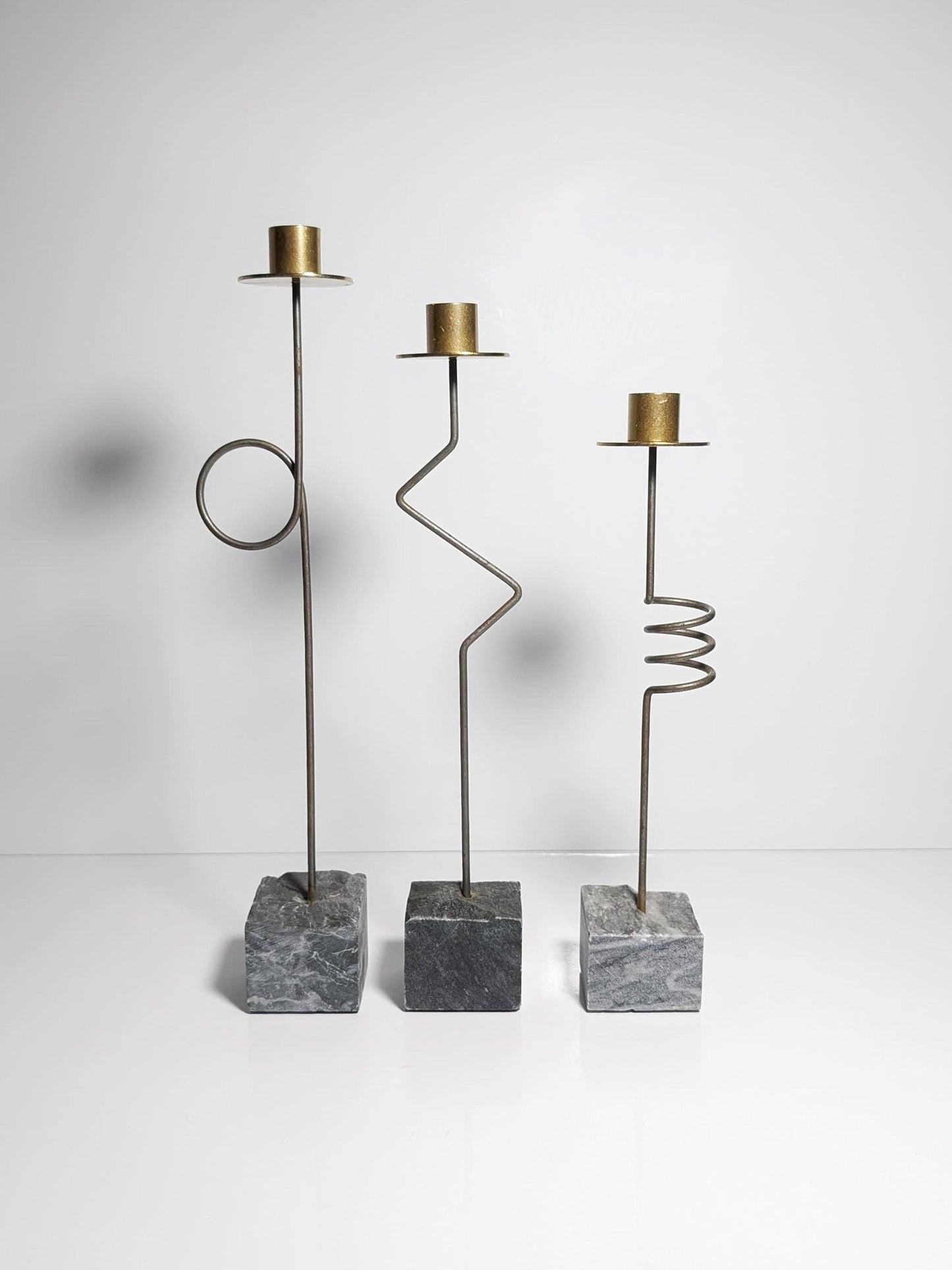 Bougeoir vintage en pierre et laiton par Ehlén Johansson pour Ikea, lot de 3