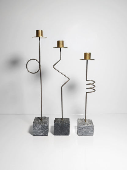 Bougeoir vintage en pierre et laiton par Ehlén Johansson pour Ikea, lot de 3
