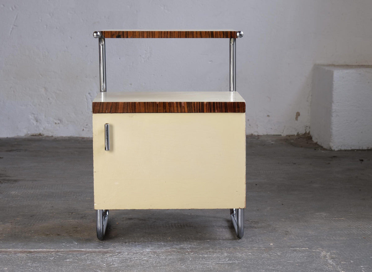 Vintage bedside table by Mücke Melder Bauhaus 1930s wood chrome