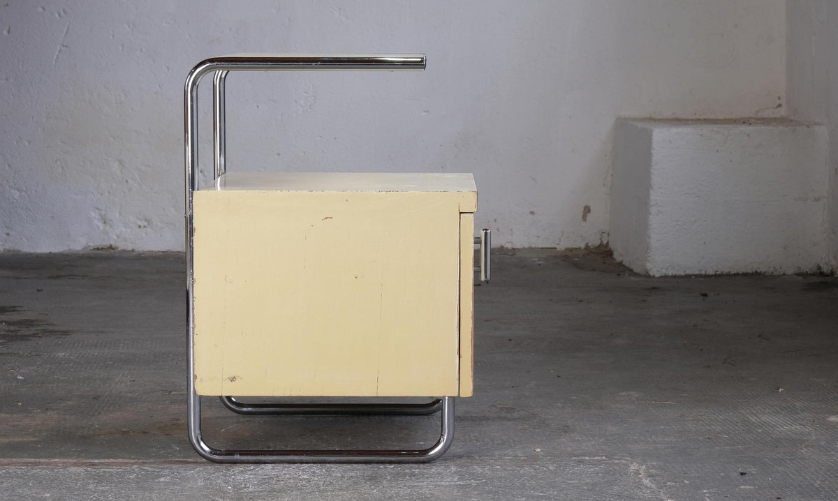 Vintage bedside table by Mücke Melder Bauhaus 1930s wood chrome