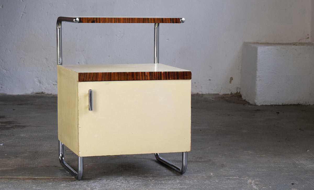 Vintage bedside table by Mücke Melder Bauhaus 1930s wood chrome
