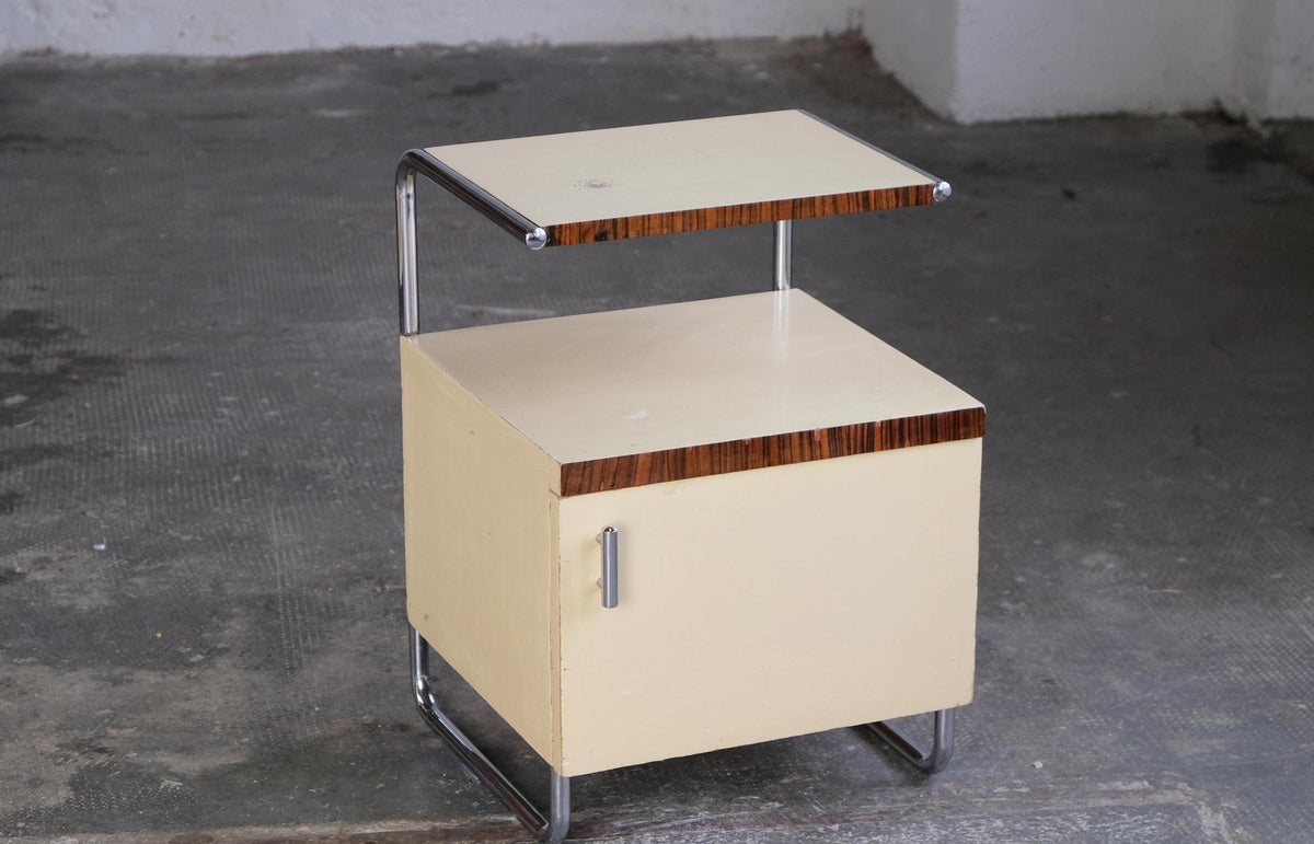 Vintage bedside table by Mücke Melder Bauhaus 1930s wood chrome