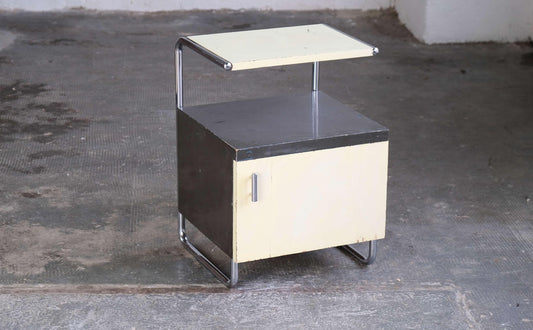 Vintage Nachttisch von Mücke Melder dunkelgrau cremefarben Bauhaus