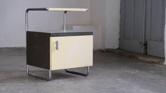 Vintage Nachttisch von Mücke Melder dunkelgrau cremefarben Bauhaus