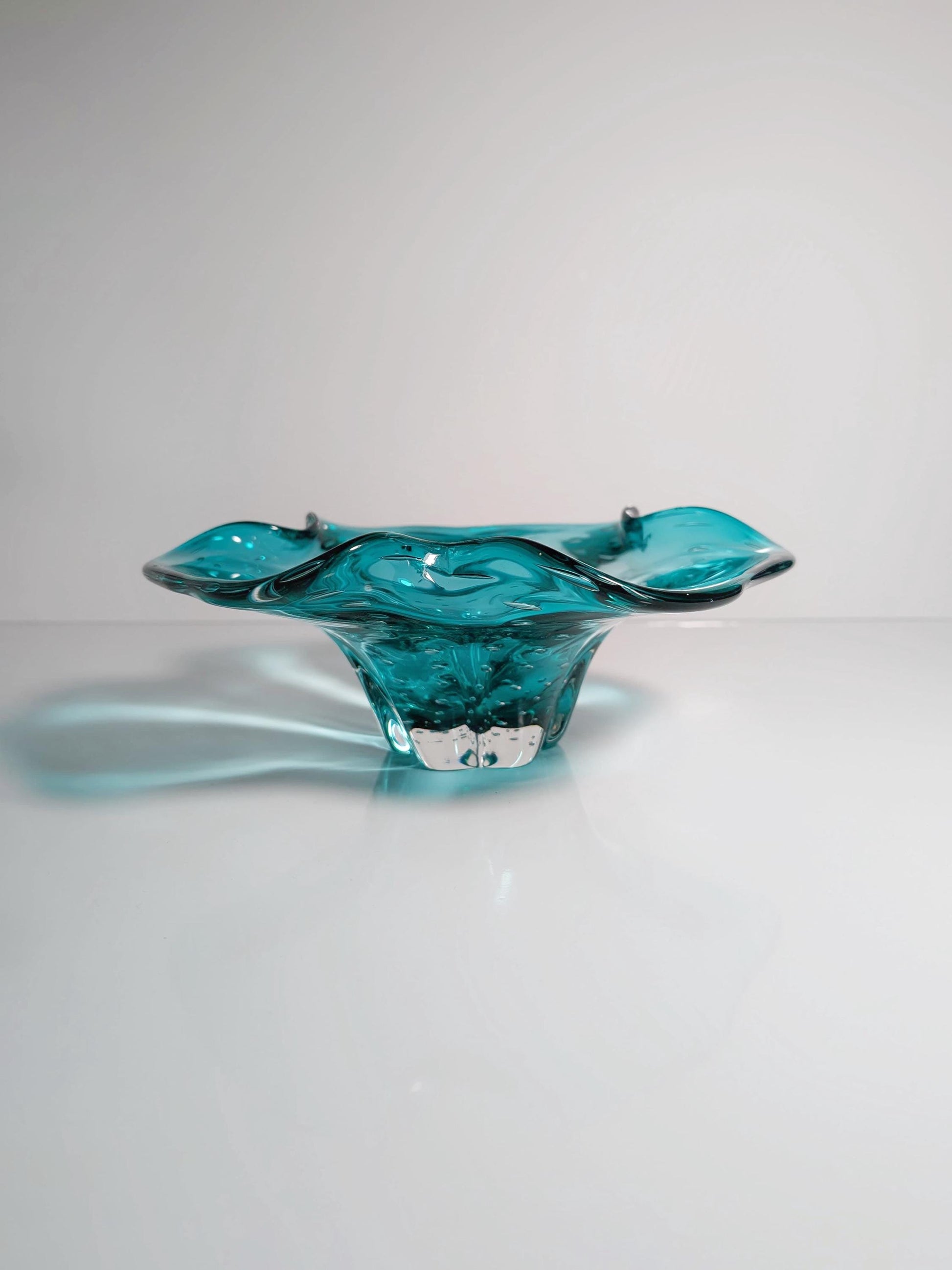 Vintage Obstschale Murano Glas Türkis von Barovier Toso 70er