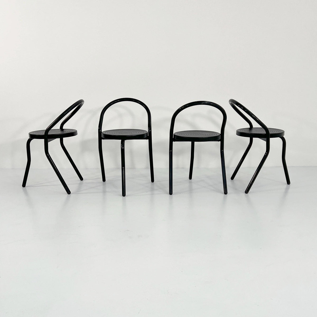 Vintage Stuhl Postmodern Schwarz Metall 1980er Set von 4
