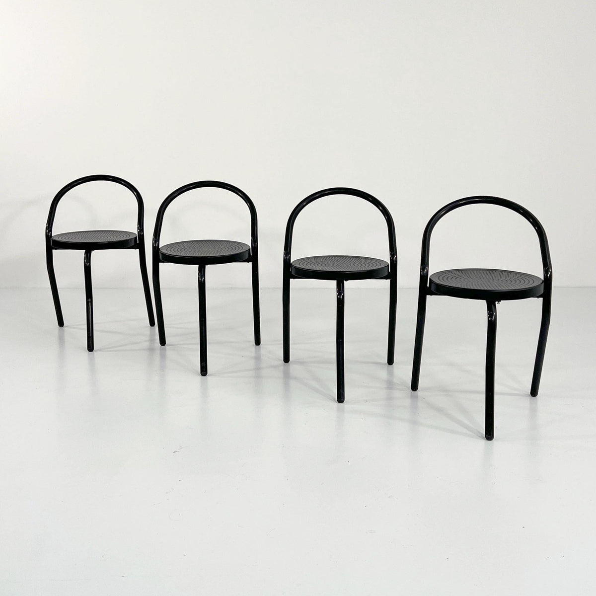 Vintage Stuhl Postmodern Schwarz Metall 1980er Set von 4