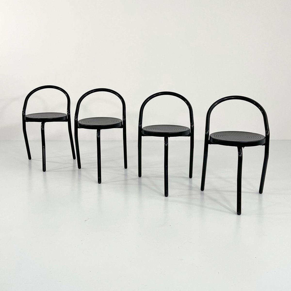 Vintage Stuhl Postmodern Schwarz Metall 1980er Set von 4