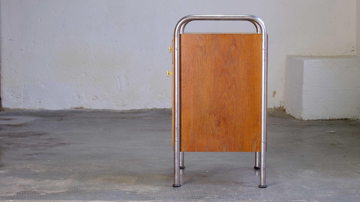 Vintage Nachttisch Bauhaus Holz Chrom von Kusch+Co