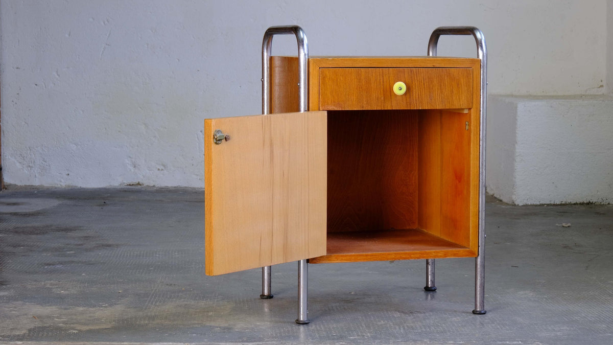 Vintage Nachttisch Bauhaus Holz Chrom von Kusch+Co