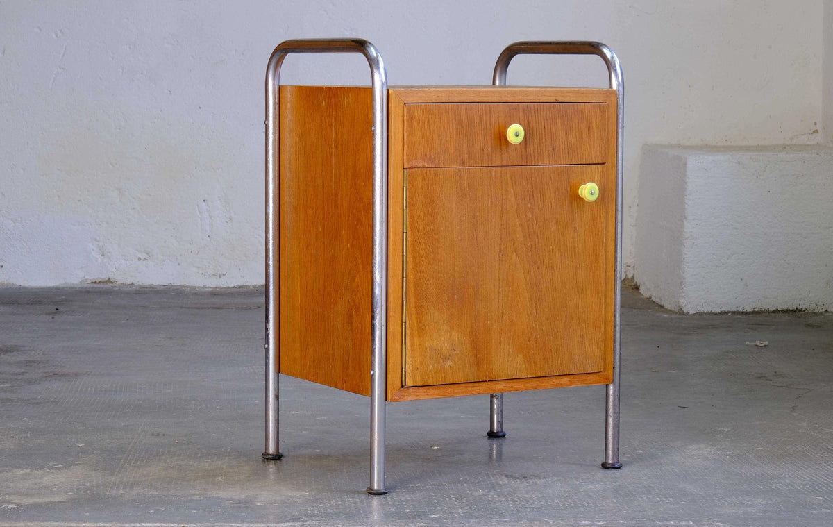 Vintage Nachttisch Bauhaus Holz Chrom von Kusch+Co