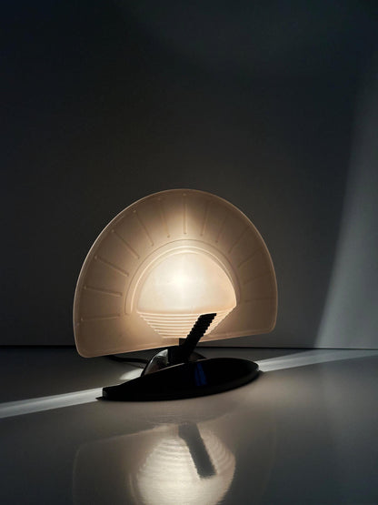 Lampe de table vintage en forme d'éventail en verre de Murano par Ladue Italia, rose saumon, Art déco, années 1980