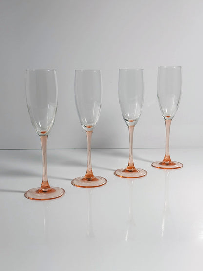 Vintage champagne glass Luminarc Rosa Art Deco from the 80s set of 4