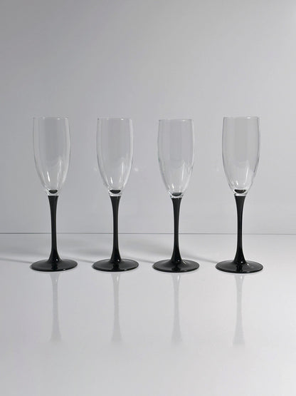 Vintage champagne glass by Luminarc Black Art Deco 80s set of 4