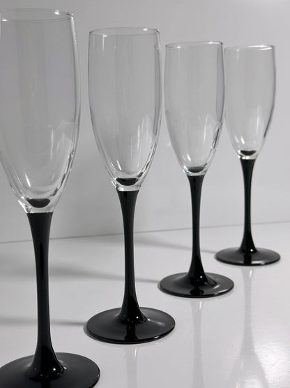 Vintage champagne glass by Luminarc Black Art Deco 80s set of 4