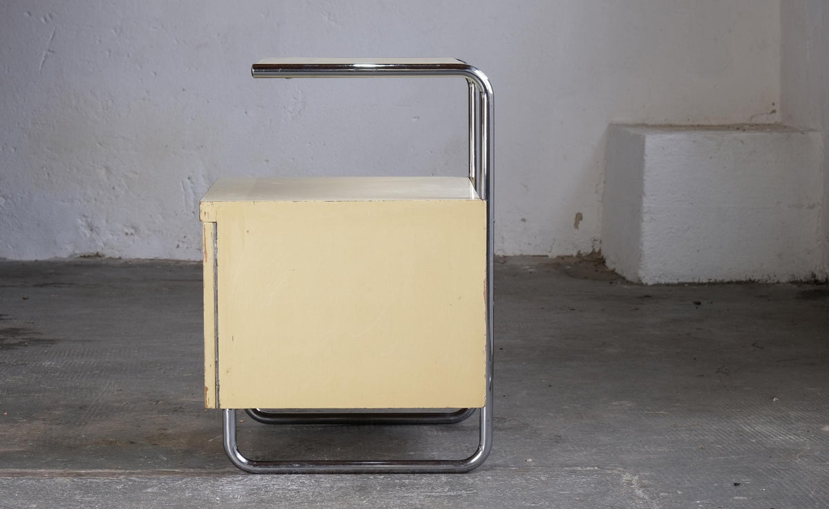 Vintage bedside table by Mücke Melder Bauhaus 1930s wood chrome