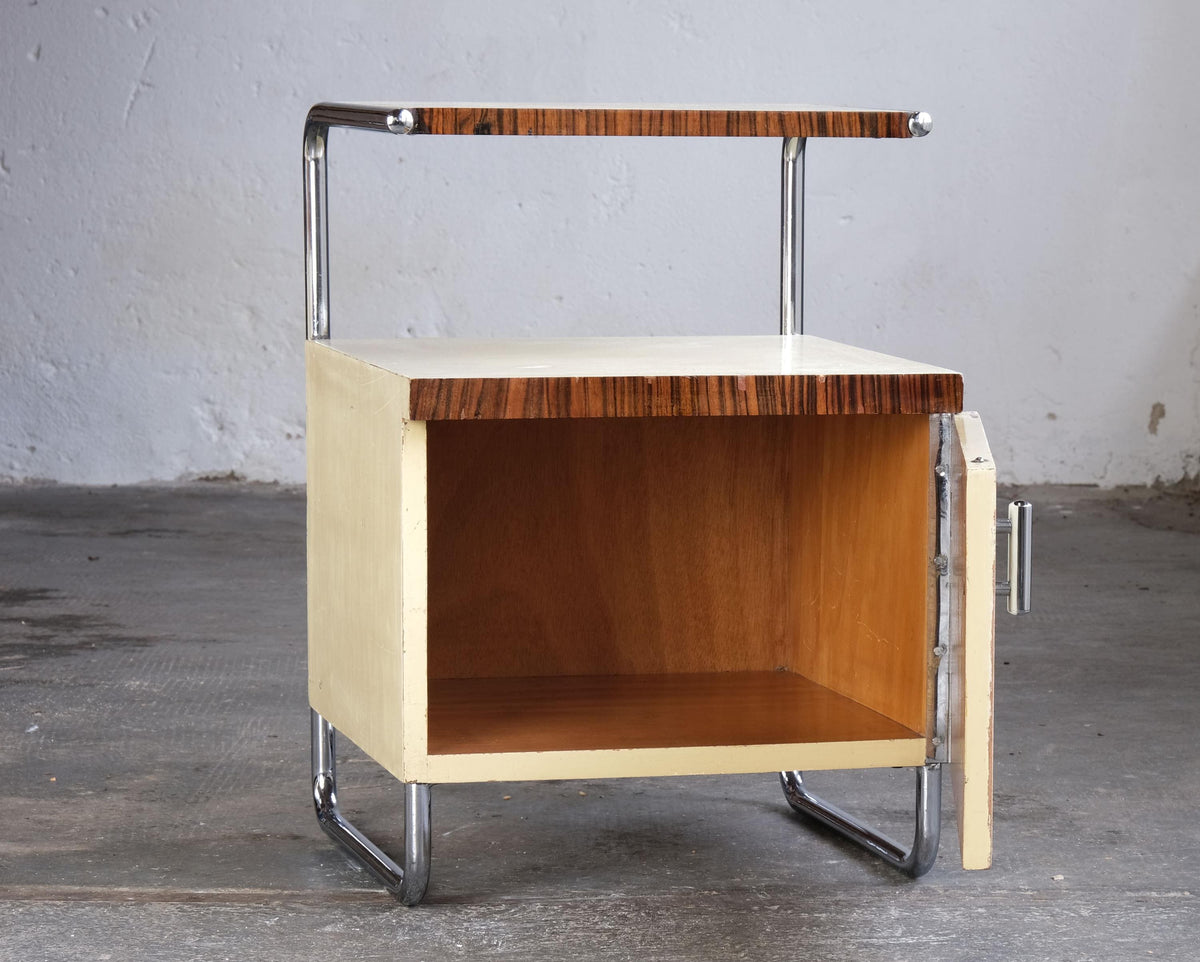 Vintage bedside table by Mücke Melder Bauhaus 1930s wood chrome