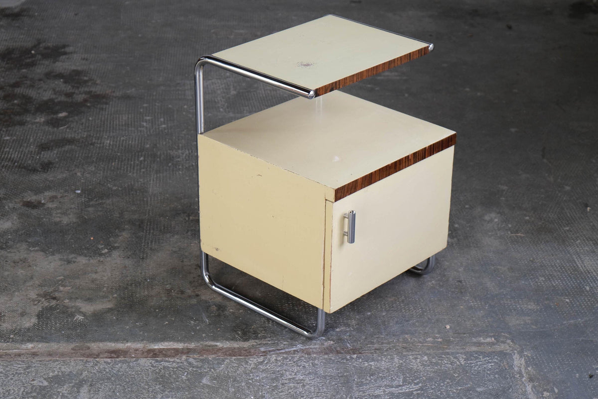 Vintage bedside table by Mücke Melder Bauhaus 1930s wood chrome