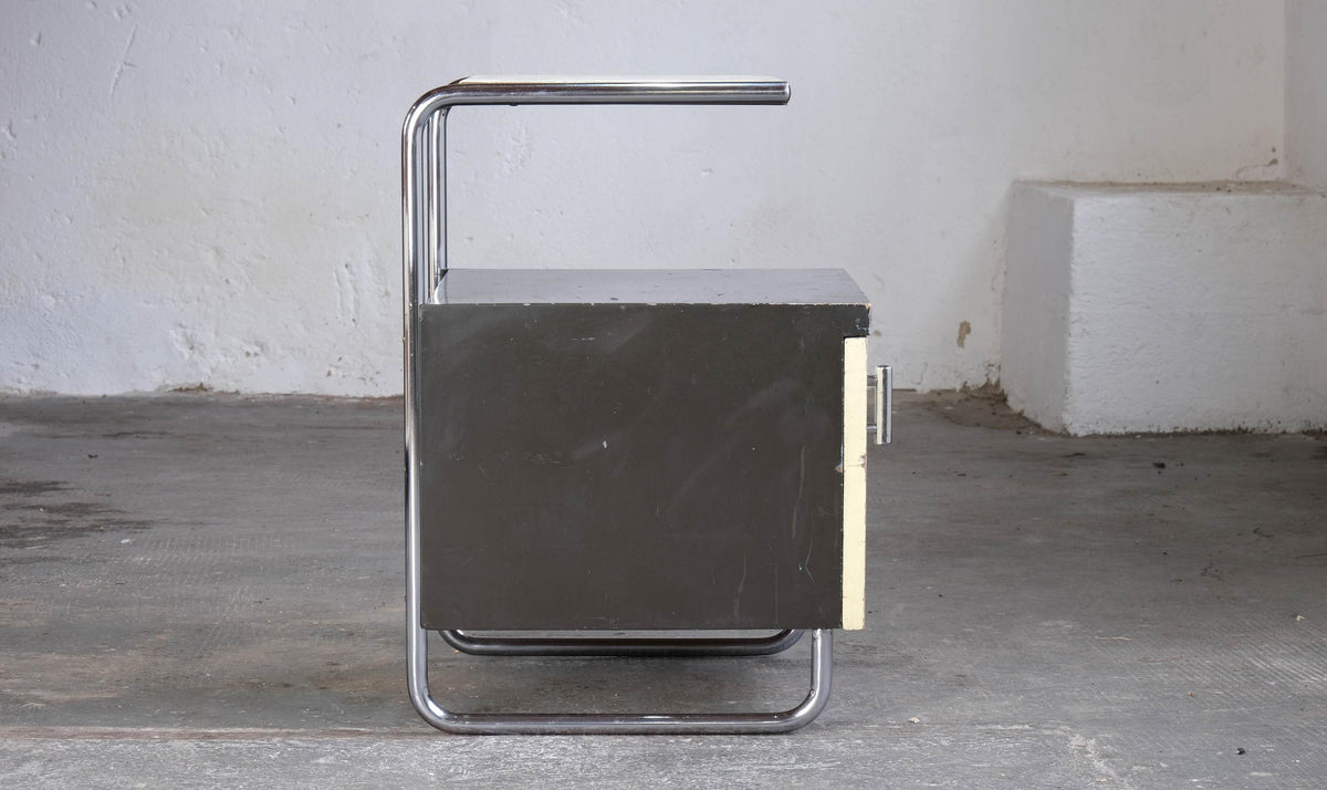 Vintage Nachttisch von Mücke Melder dunkelgrau cremefarben Bauhaus