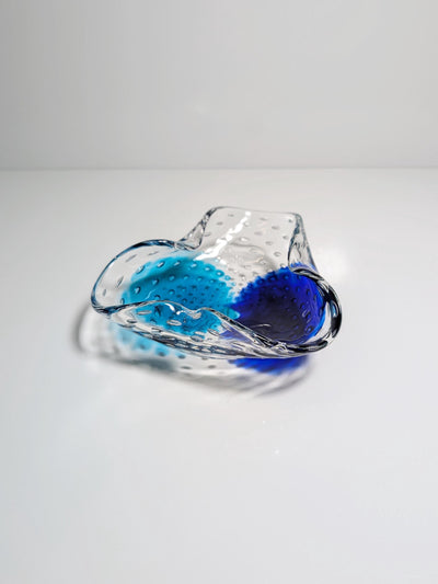 Coupe en verre de Murano vintage Bullicante de Barovier Toso, Turquoise Bleu