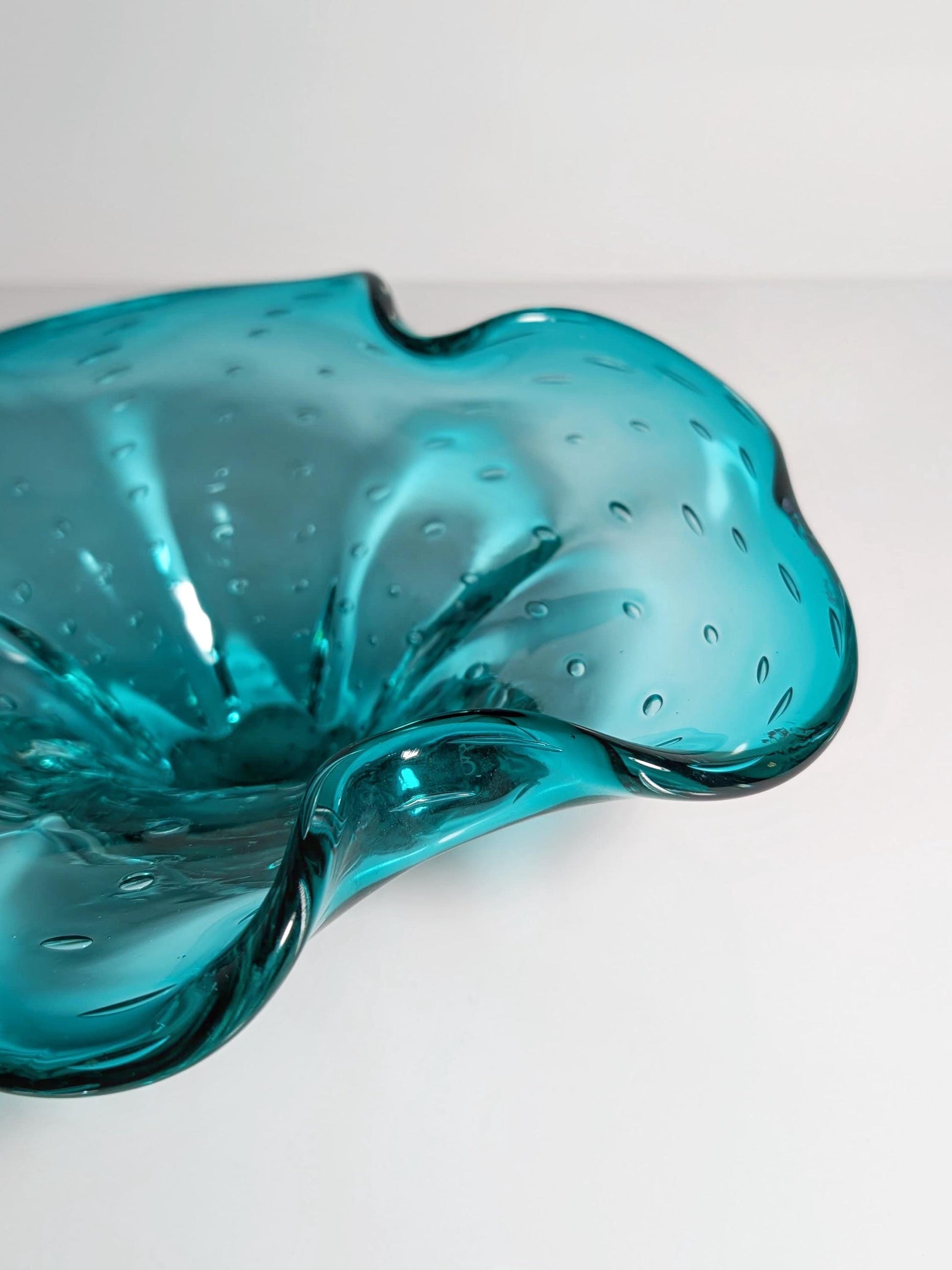 Vintage Obstschale Murano Glas Türkis von Barovier Toso 70er