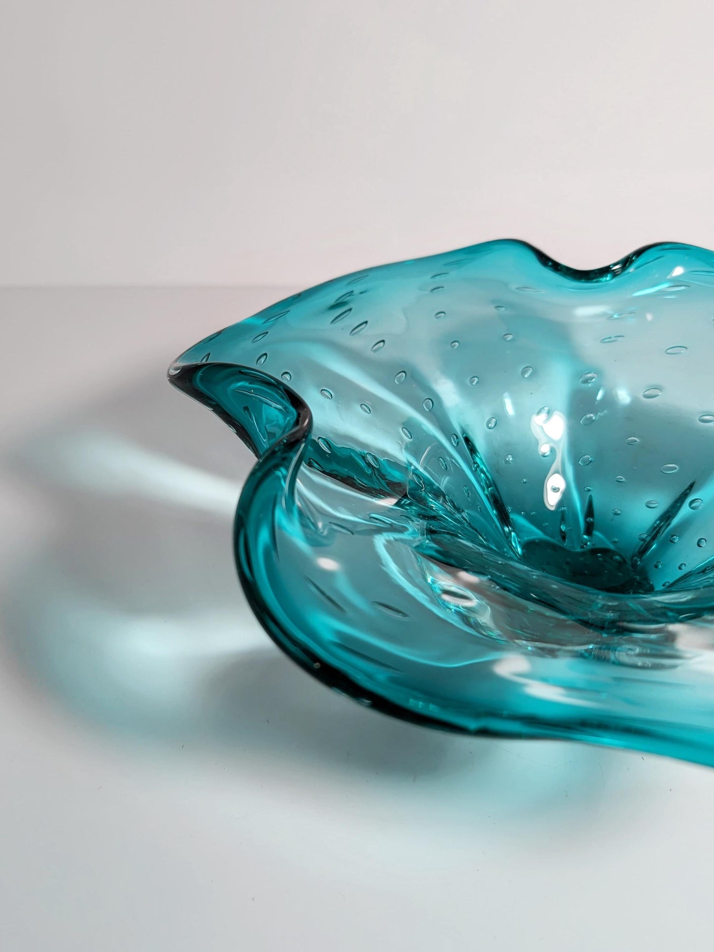 Vintage Obstschale Murano Glas Türkis von Barovier Toso 70er