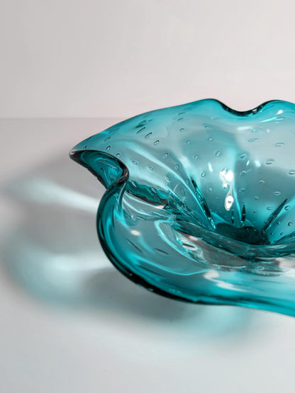 Vintage Obstschale Murano Glas Türkis von Barovier Toso 70er