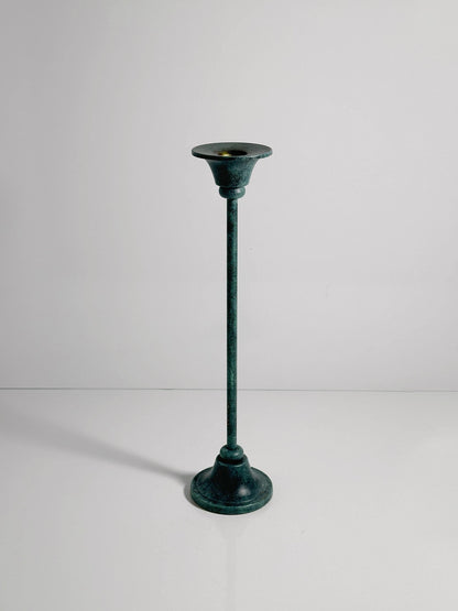 Bougeoir postmoderne vintage en métal patine vert turquoise 1980 1990