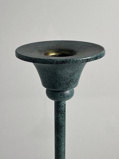 Bougeoir postmoderne vintage en métal patine vert turquoise 1980 1990