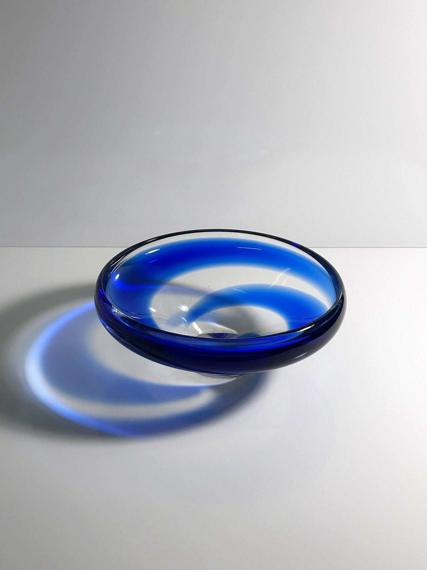 Vintage Bowl Bohemian Glass Cobalt Blue Swirl Mid Century