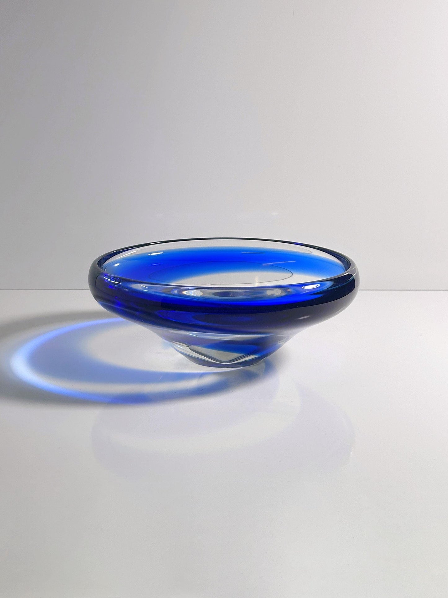 Vintage Bowl Bohemian Glass Cobalt Blue Swirl Mid Century