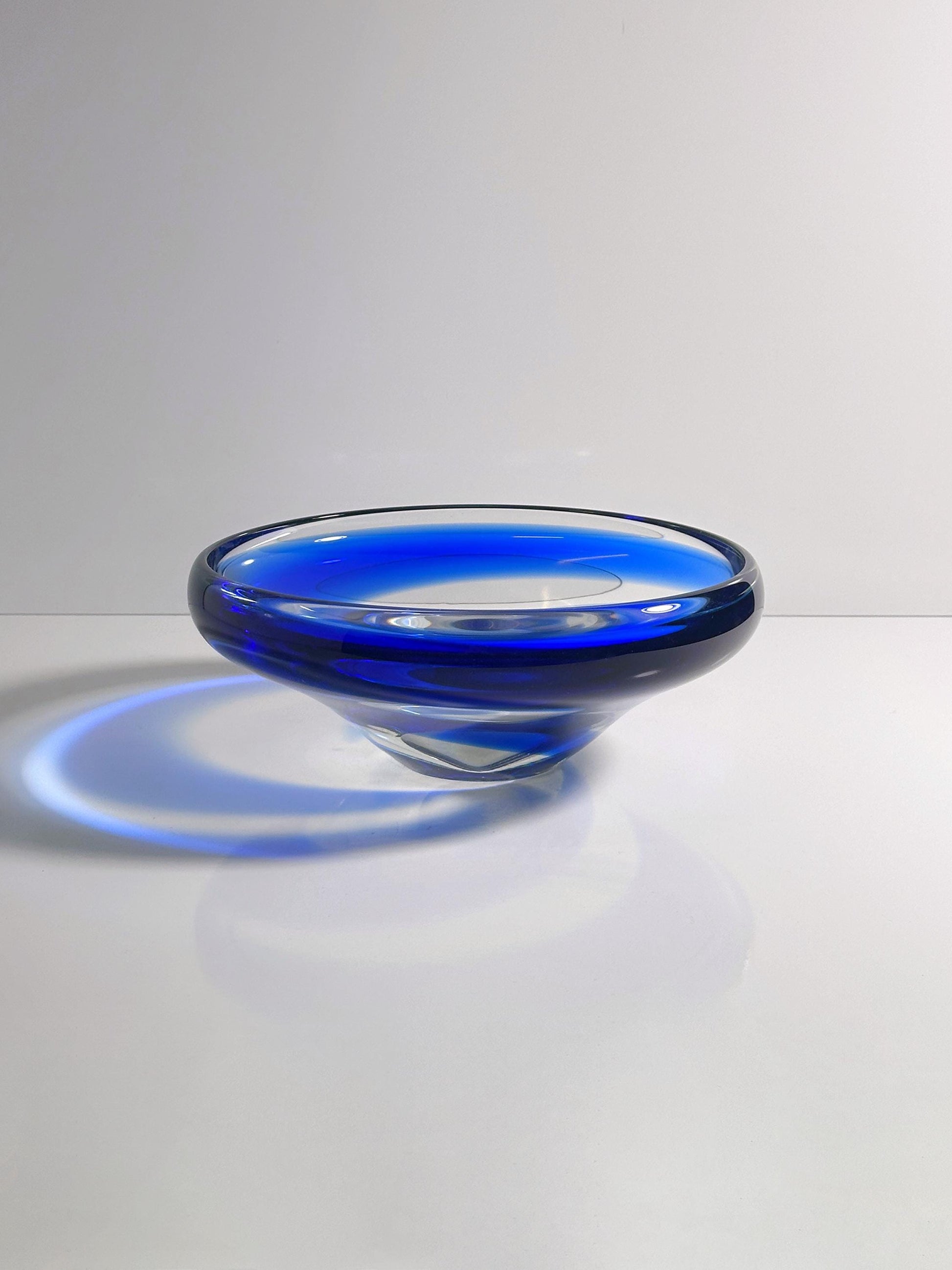 Vintage Schale Böhmisches Glas Kobalt Blau Swirl Mid Century