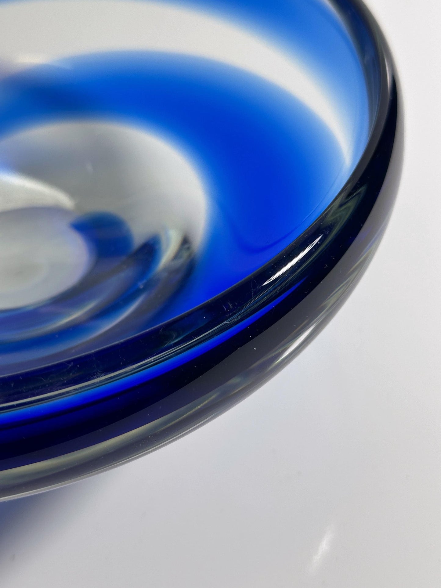 Vintage Bowl Bohemian Glass Cobalt Blue Swirl Mid Century