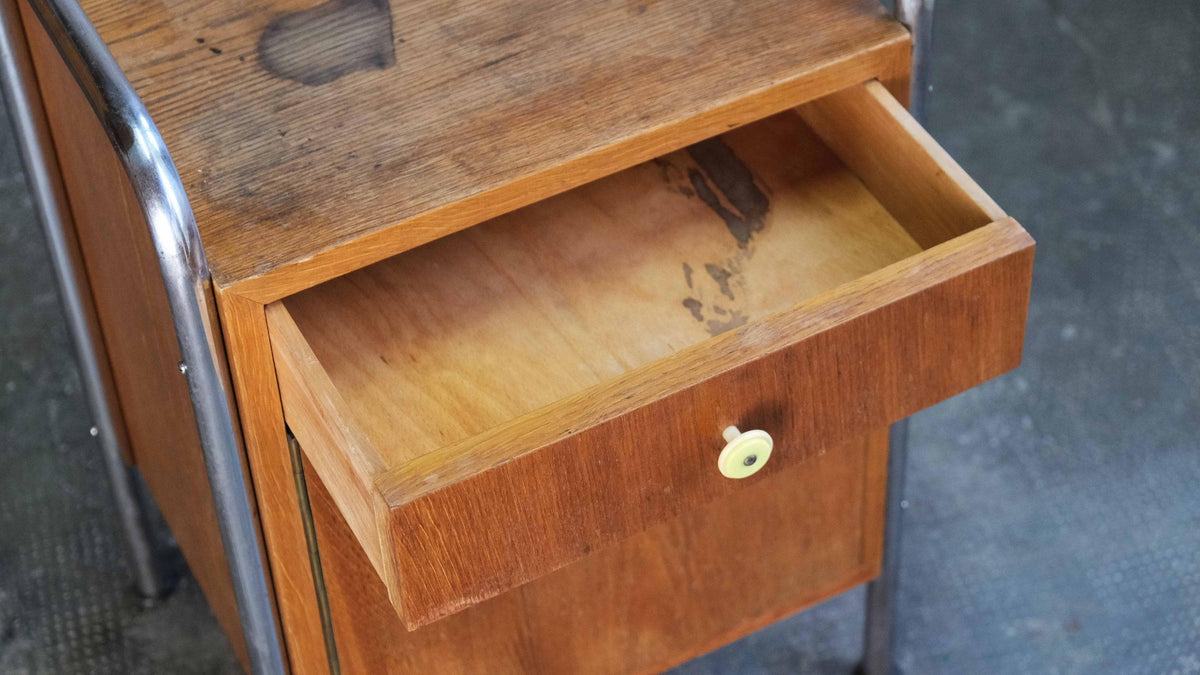 Vintage Nachttisch Bauhaus Holz Chrom von Kusch+Co