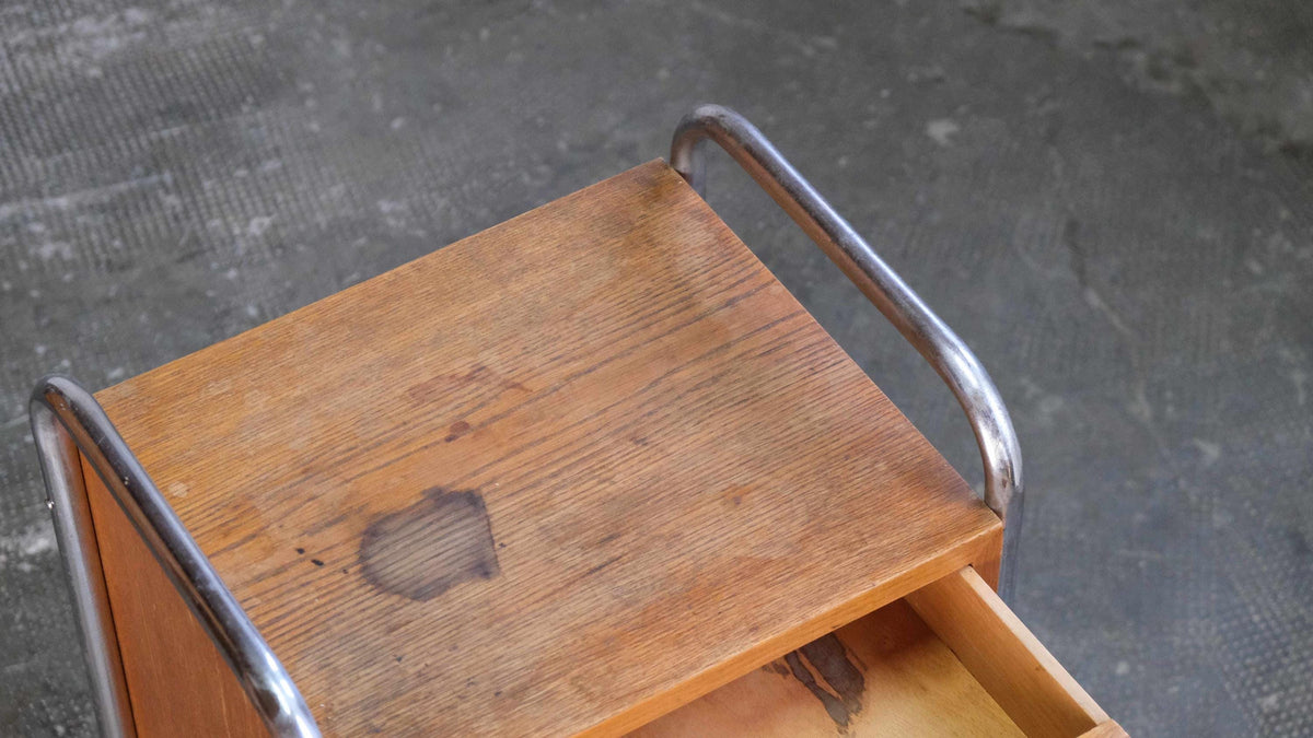 Vintage Nachttisch Bauhaus Holz Chrom von Kusch+Co